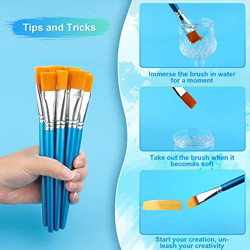 10pcs Flat Paint Brushes, 1 Inch Oil Painting Brushes Synthetic Watercolor Acrylic Paint Brush for Acrylic, Watercolor, Oil Painting, Crafts, Face
