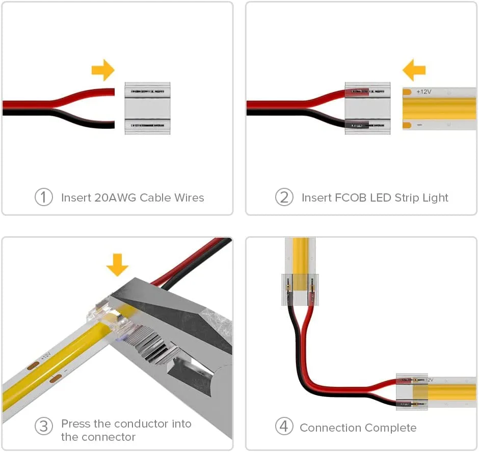 10PCS PACK COB LED Strip Connectors Solderless Snap Down 2 Conductors Connectors for 8mm 10mm Wide COB Flex LED Strips