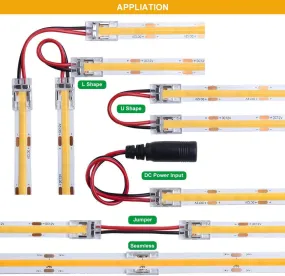 10PCS PACK COB LED Strip Connectors Solderless Snap Down 2 Conductors Connectors for 8mm 10mm Wide COB Flex LED Strips