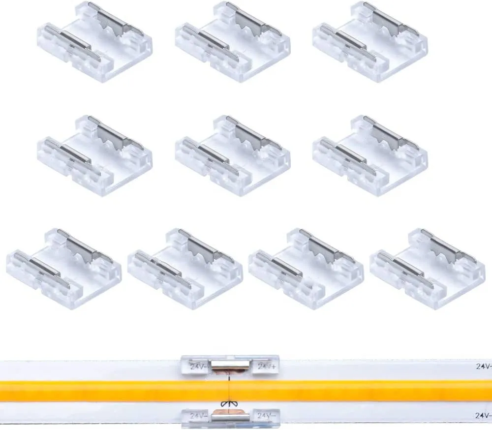 10PCS PACK COB LED Strip Connectors Solderless Snap Down 2 Conductors Connectors for 8mm 10mm Wide COB Flex LED Strips