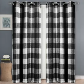 2-Piece Set: Plaid Heavy Blackout Thermal Grommet Window Curtain Pair Pane