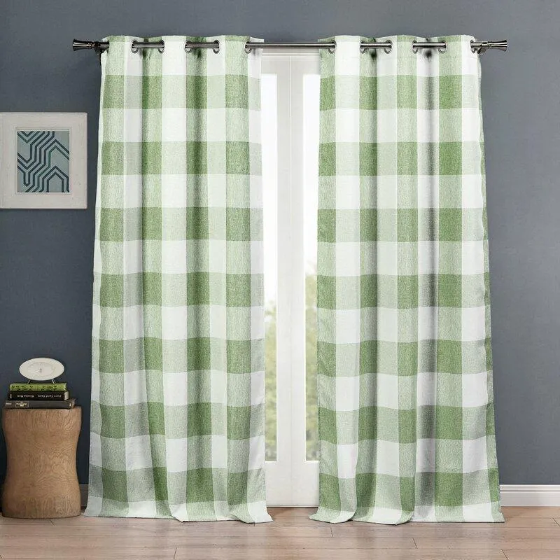 2-Piece Set: Plaid Heavy Blackout Thermal Grommet Window Curtain Pair Pane