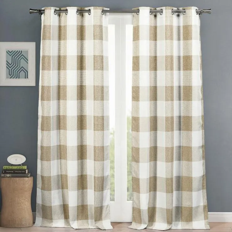 2-Piece Set: Plaid Heavy Blackout Thermal Grommet Window Curtain Pair Pane