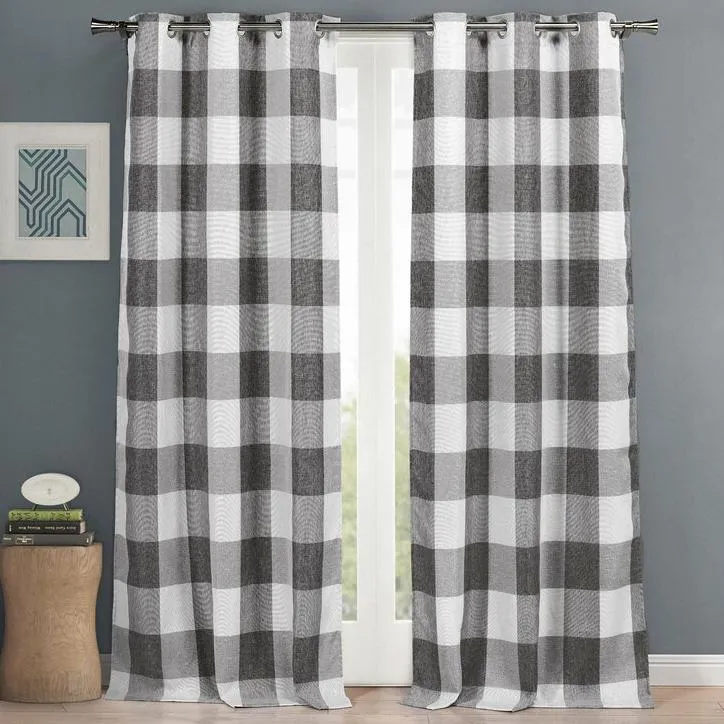 2-Piece Set: Plaid Heavy Blackout Thermal Grommet Window Curtain Pair Pane