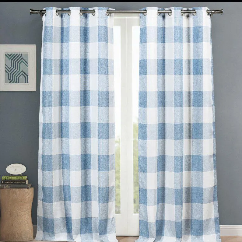 2-Piece Set: Plaid Heavy Blackout Thermal Grommet Window Curtain Pair Pane