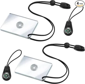 2 Pieces Signal Mirror Survival Mirror Camping Mirror 2 x 3 Inch Emergency Signaling Mirror PFD Rescue Mirror Whistle with 2 Pack Mini Compass for Hiking, Camping, Backpacking and Emergency Situations