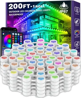 200FT Permanent Outdoor Lights,RGB Eaves Lights with App Control Remote,DIY Scene Modes IP67 Waterproof Outdoor Under Eave Lighting,Outdoor Lights for Outdoor Decor,Garden Decor,House,Party,Holiday