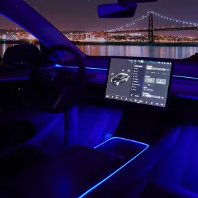 2Nestour 2021 2022 2023 Tesla Model 3 Y Interior Car Neon Lights (Center Console Dashboard 2 Foot Lights) with Matching Armrest Organizer