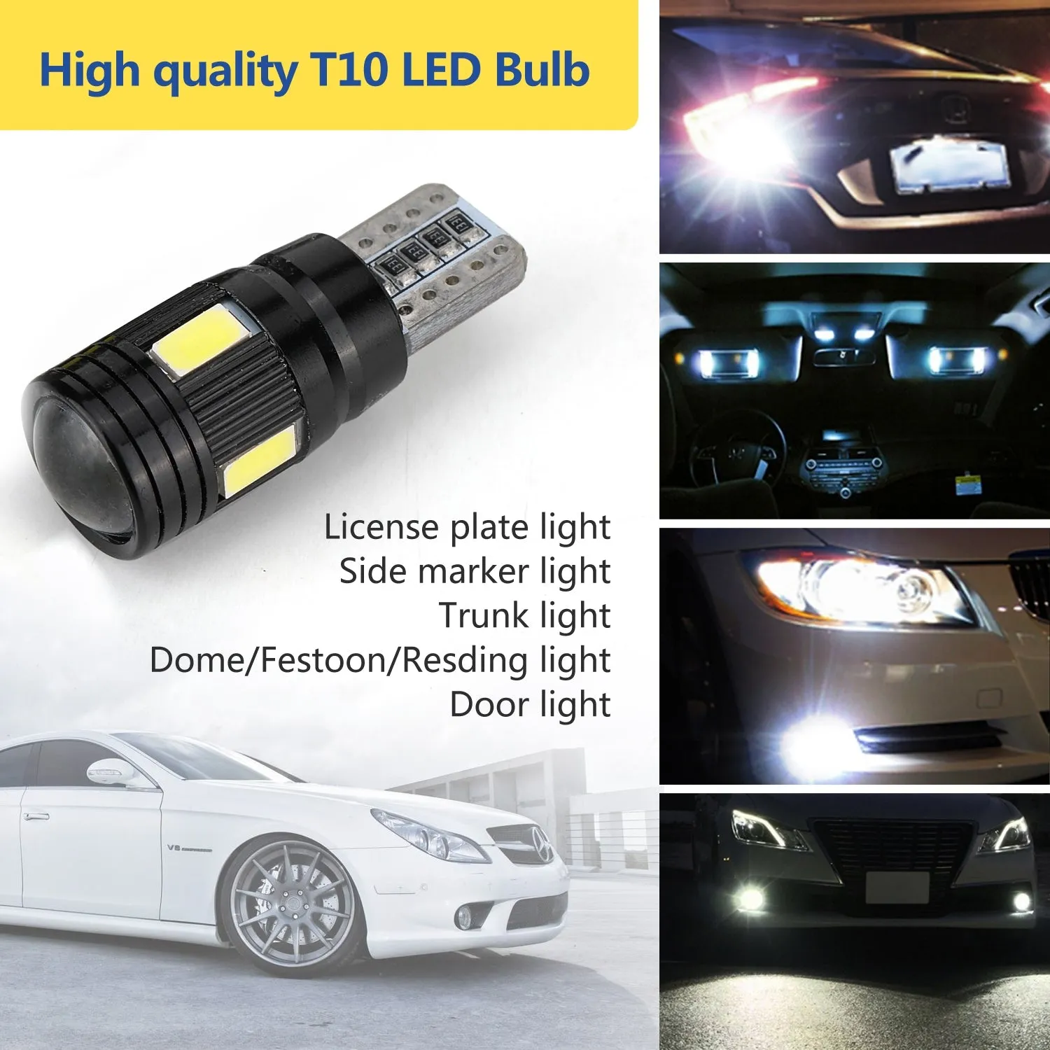 2pcs/4pcs/10pcs T10 LED Headlight Kit 6000K Low Beam White Lens