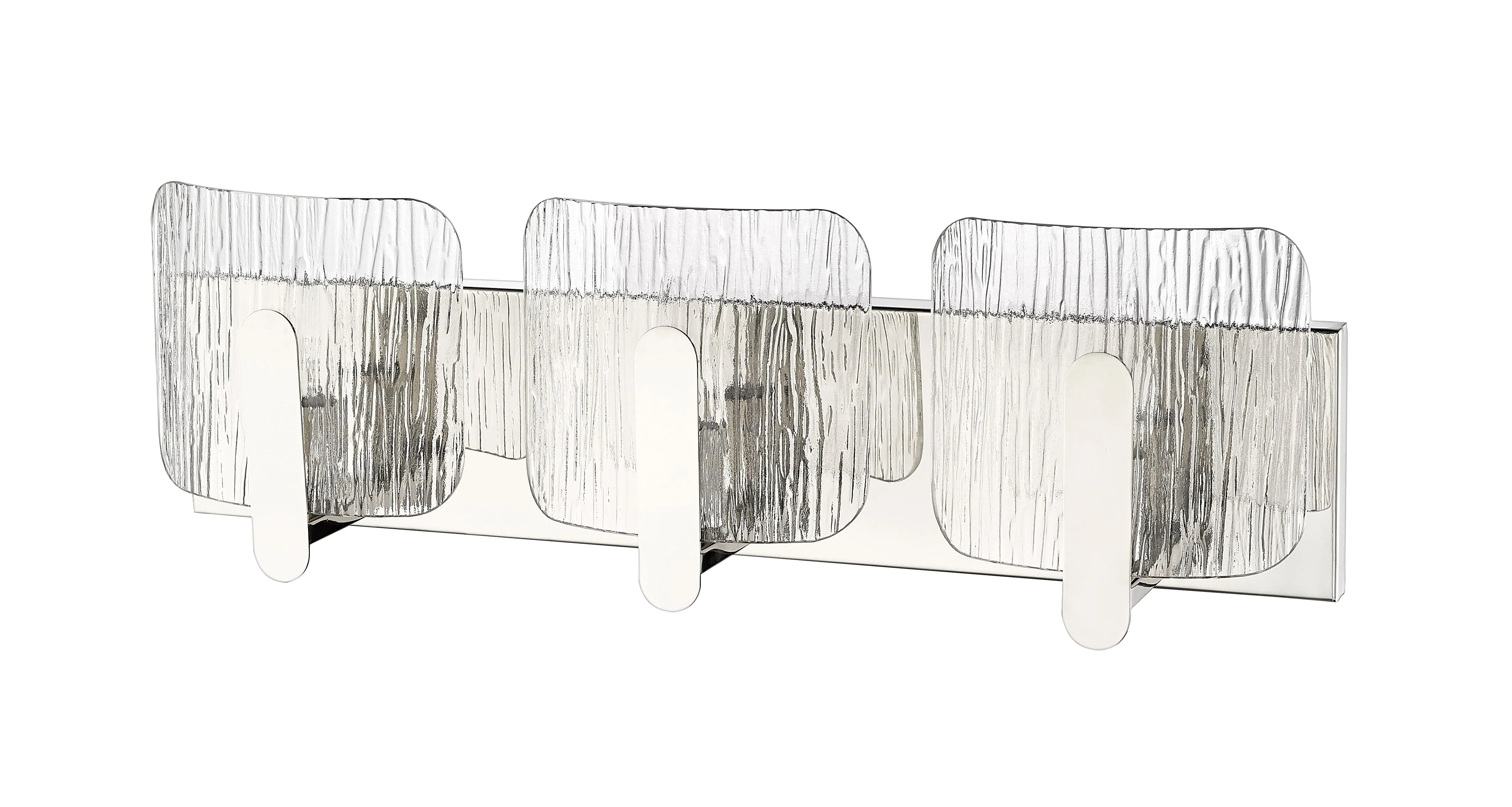 3 Lamps Rimini Vanity Light - Polished Nickel - Clear Textured Glass - 24in. Wide