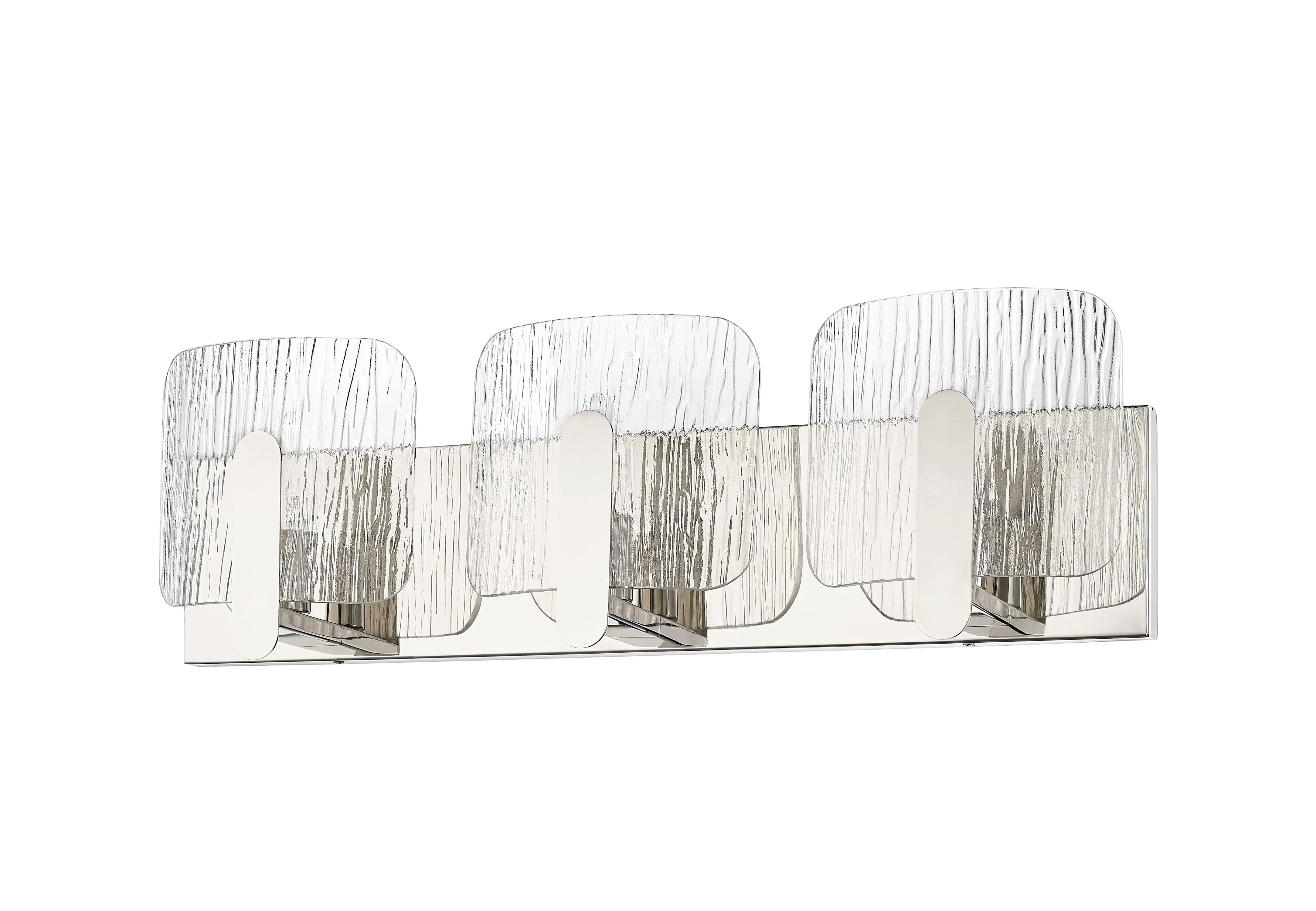 3 Lamps Rimini Vanity Light - Polished Nickel - Clear Textured Glass - 24in. Wide