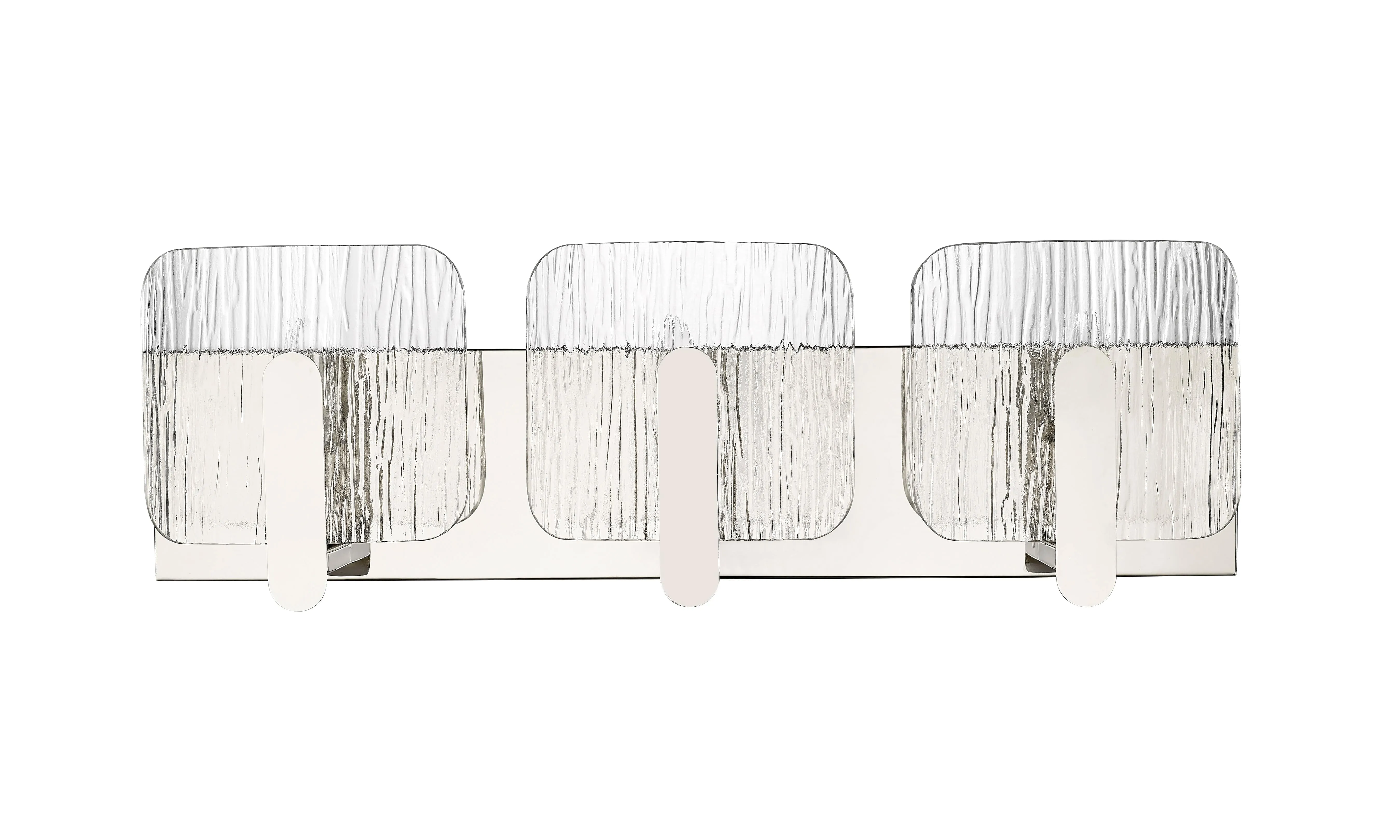 3 Lamps Rimini Vanity Light - Polished Nickel - Clear Textured Glass - 24in. Wide