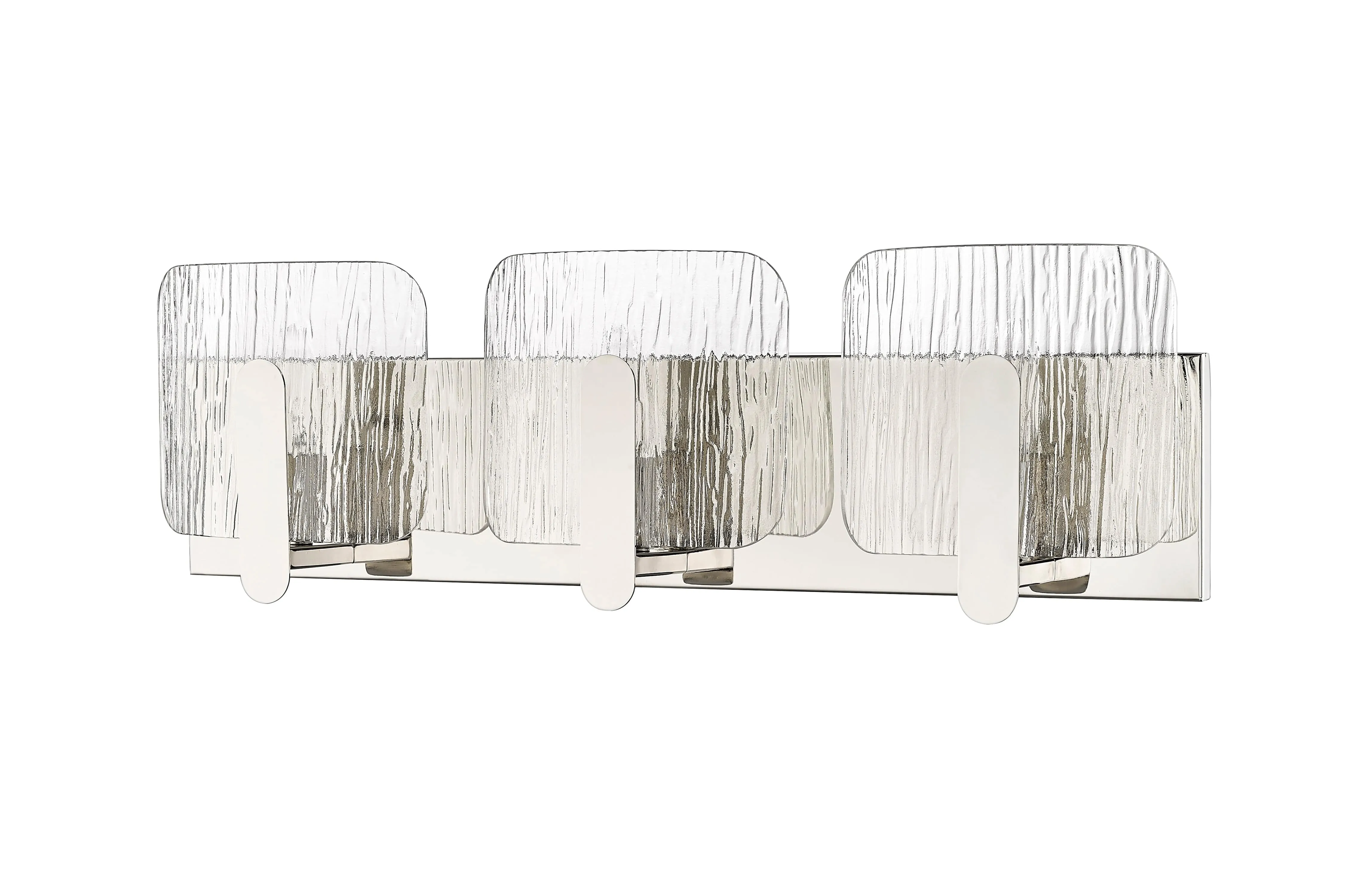 3 Lamps Rimini Vanity Light - Polished Nickel - Clear Textured Glass - 24in. Wide