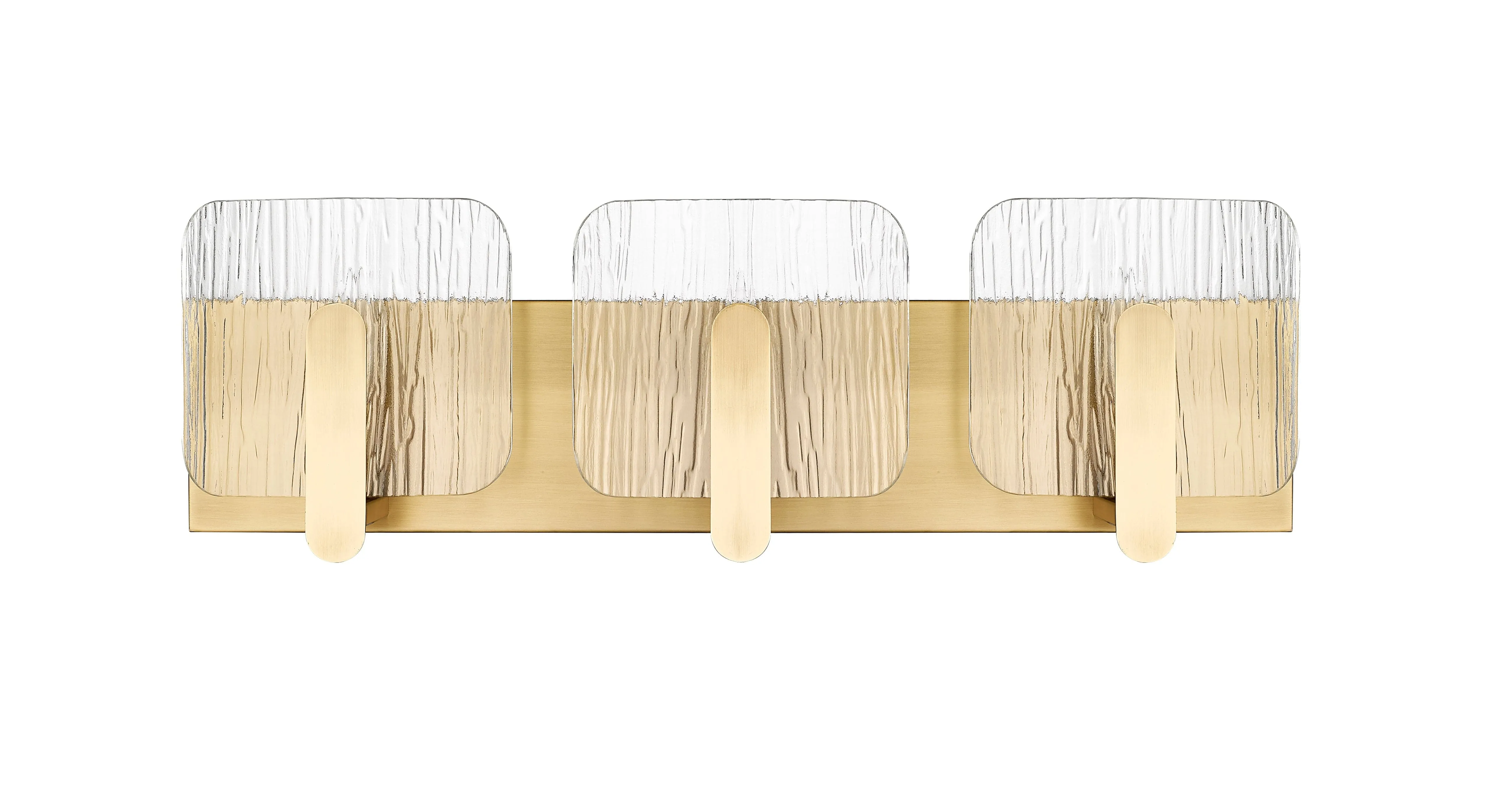 3 Lamps Rimini Vanity Light - Vintage Brass - Clear Textured Glass - 24in. Wide