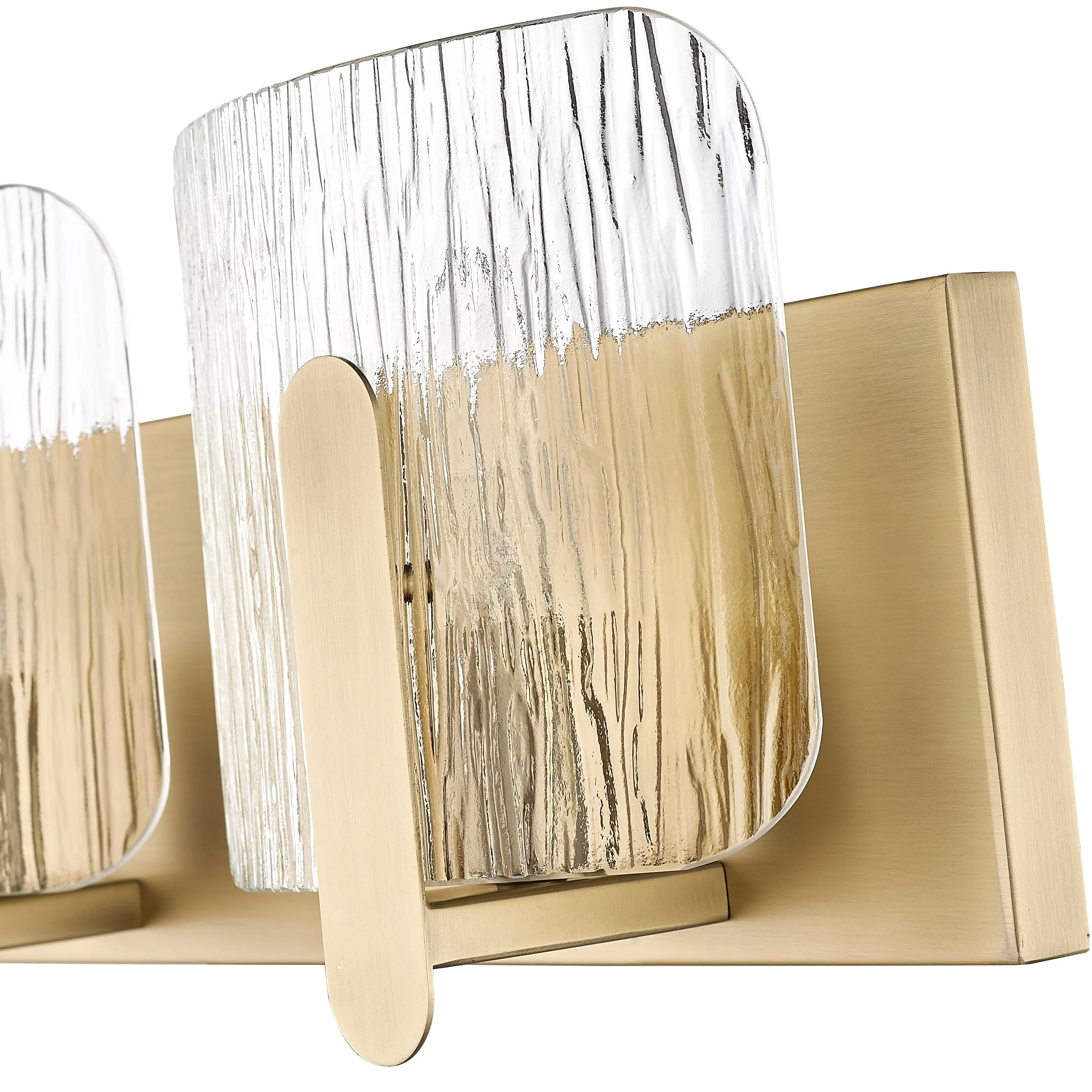 3 Lamps Rimini Vanity Light - Vintage Brass - Clear Textured Glass - 24in. Wide