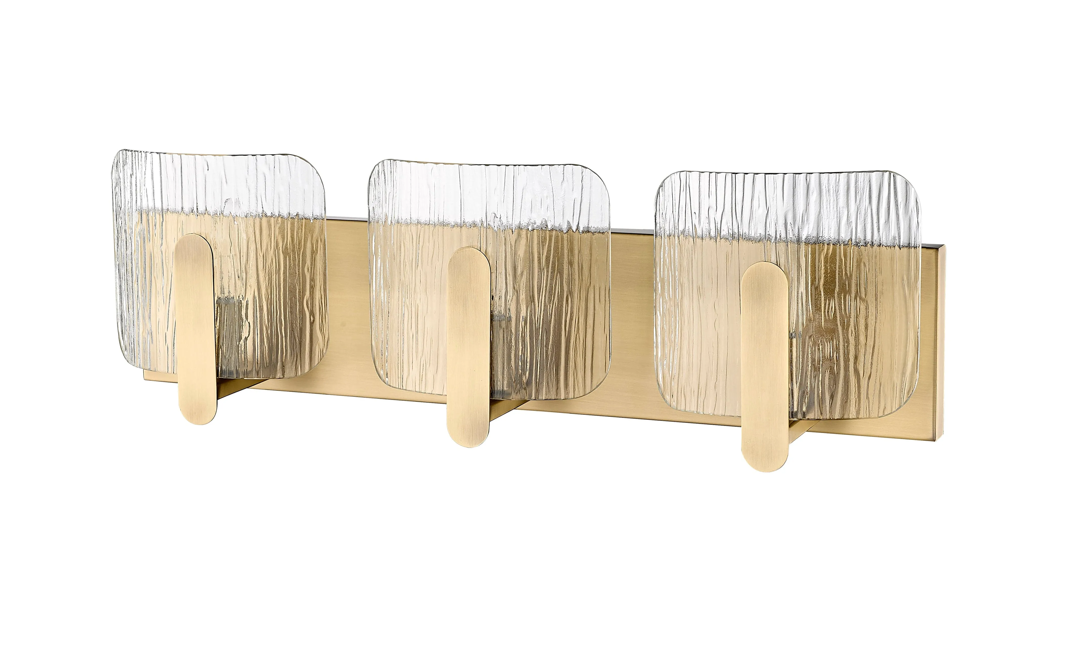 3 Lamps Rimini Vanity Light - Vintage Brass - Clear Textured Glass - 24in. Wide