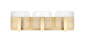 3 Lamps Rimini Vanity Light - Vintage Brass - Clear Textured Glass - 24in. Wide