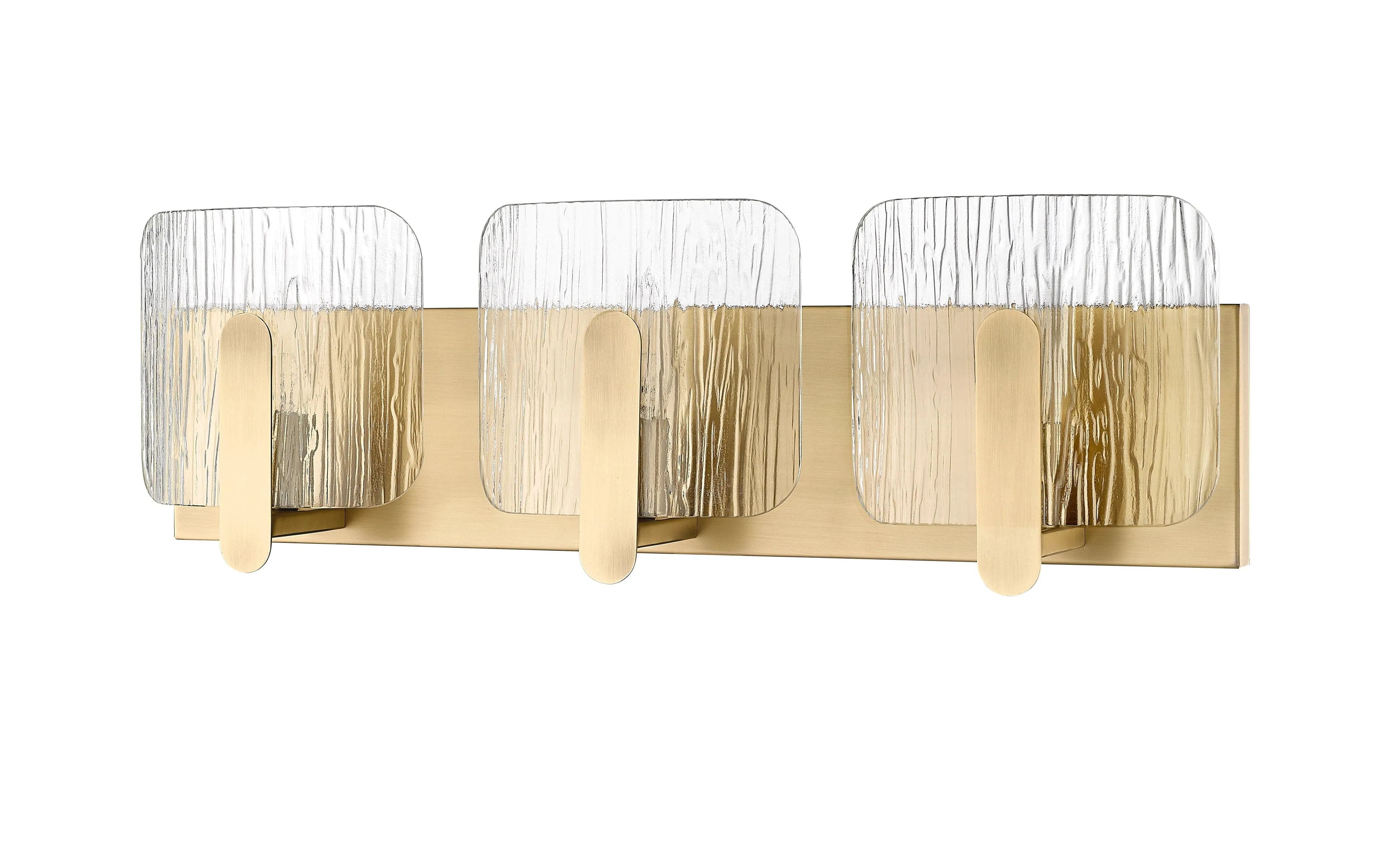 3 Lamps Rimini Vanity Light - Vintage Brass - Clear Textured Glass - 24in. Wide