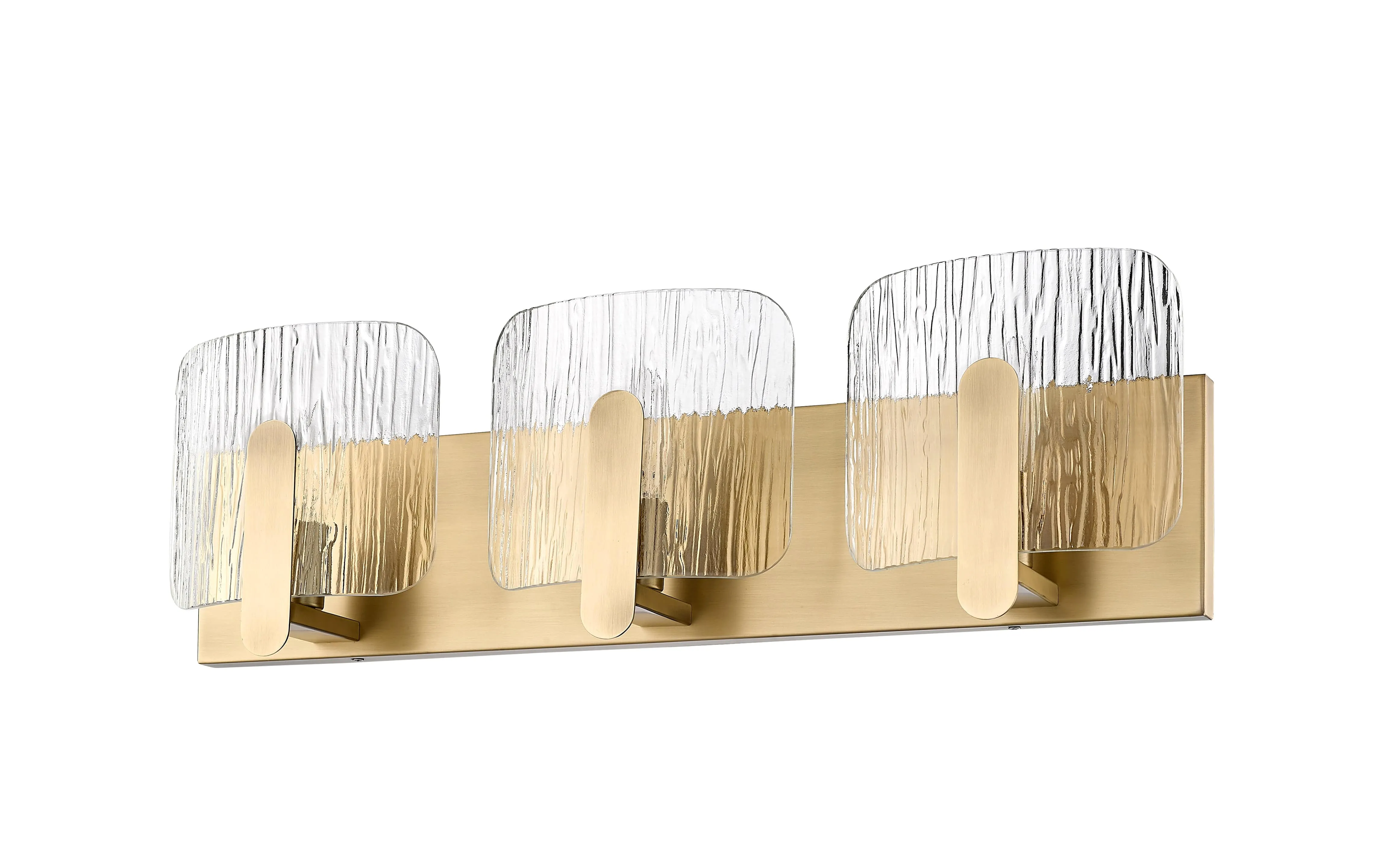 3 Lamps Rimini Vanity Light - Vintage Brass - Clear Textured Glass - 24in. Wide