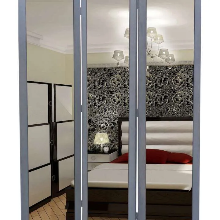 3 Panel Wooden Foldable Mirror Encasing Room Divider,Light Gray And Silver By Benzara