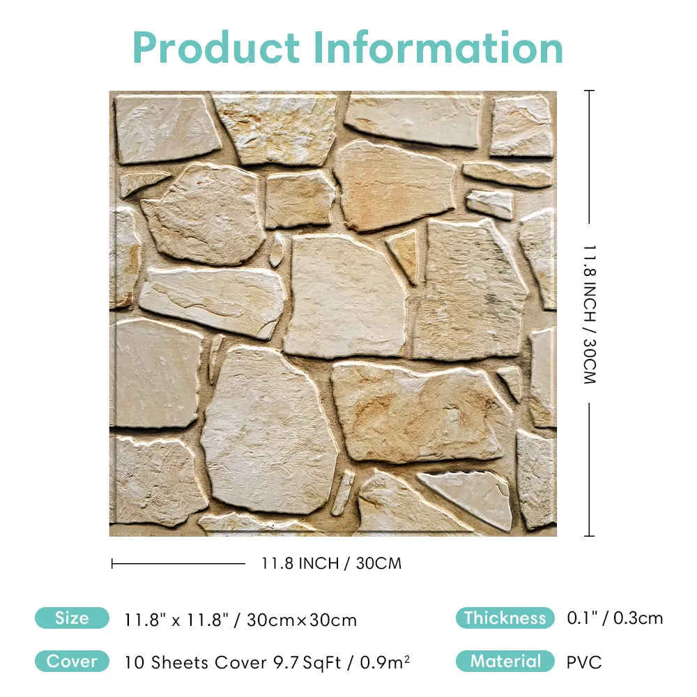 3D Light Brown Fieldstone Peel and Stick Wall Tile