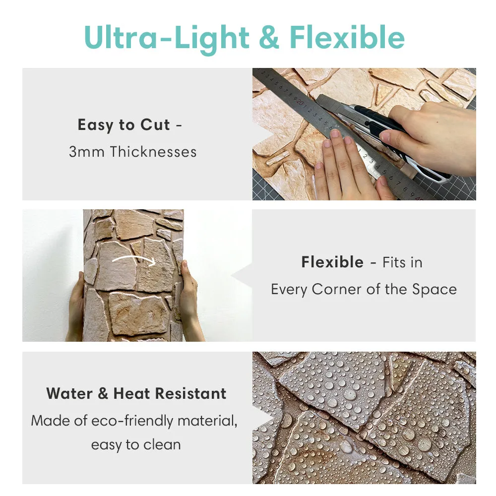 3D Light Brown Fieldstone Peel and Stick Wall Tile