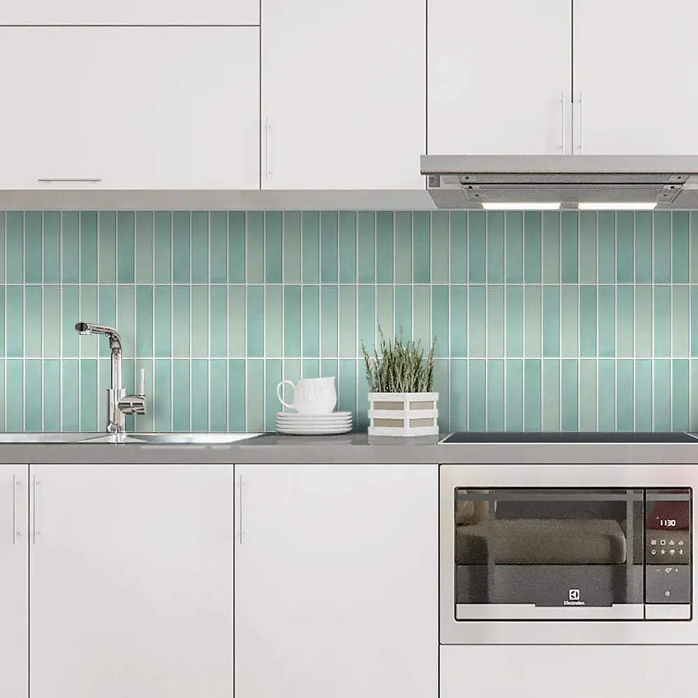 3D Light Green Gradient Linear Mosaic Peel and Stick Wall Tile