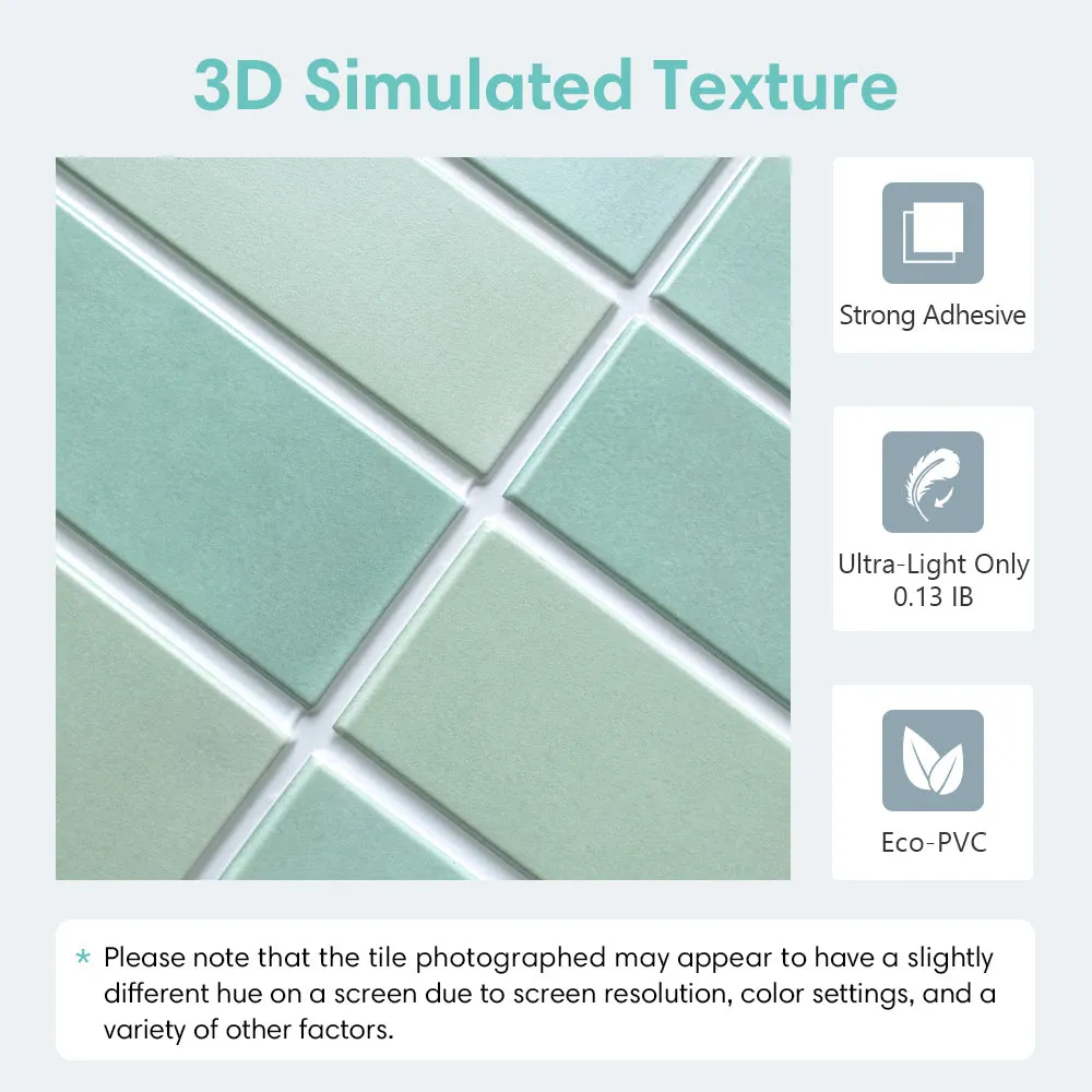 3D Light Green Gradient Linear Mosaic Peel and Stick Wall Tile