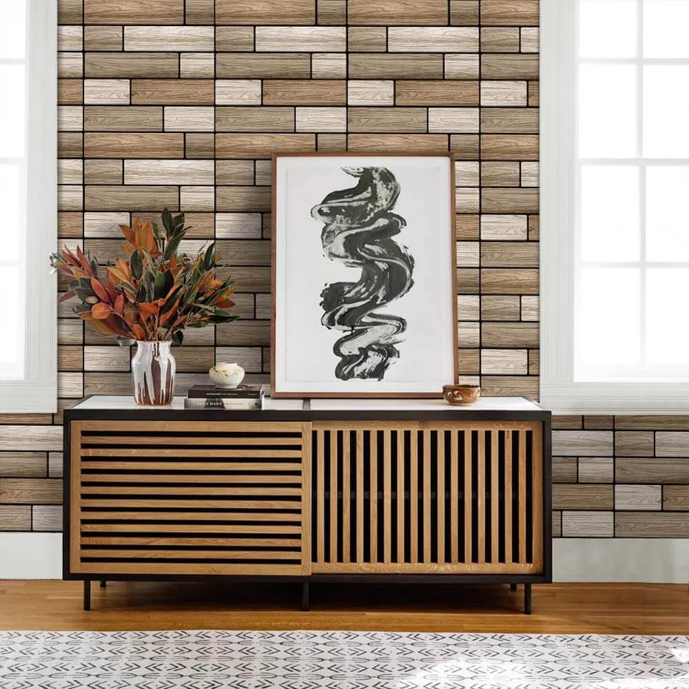 3D Wide Striped Wood Peel and Stick Wall Tile