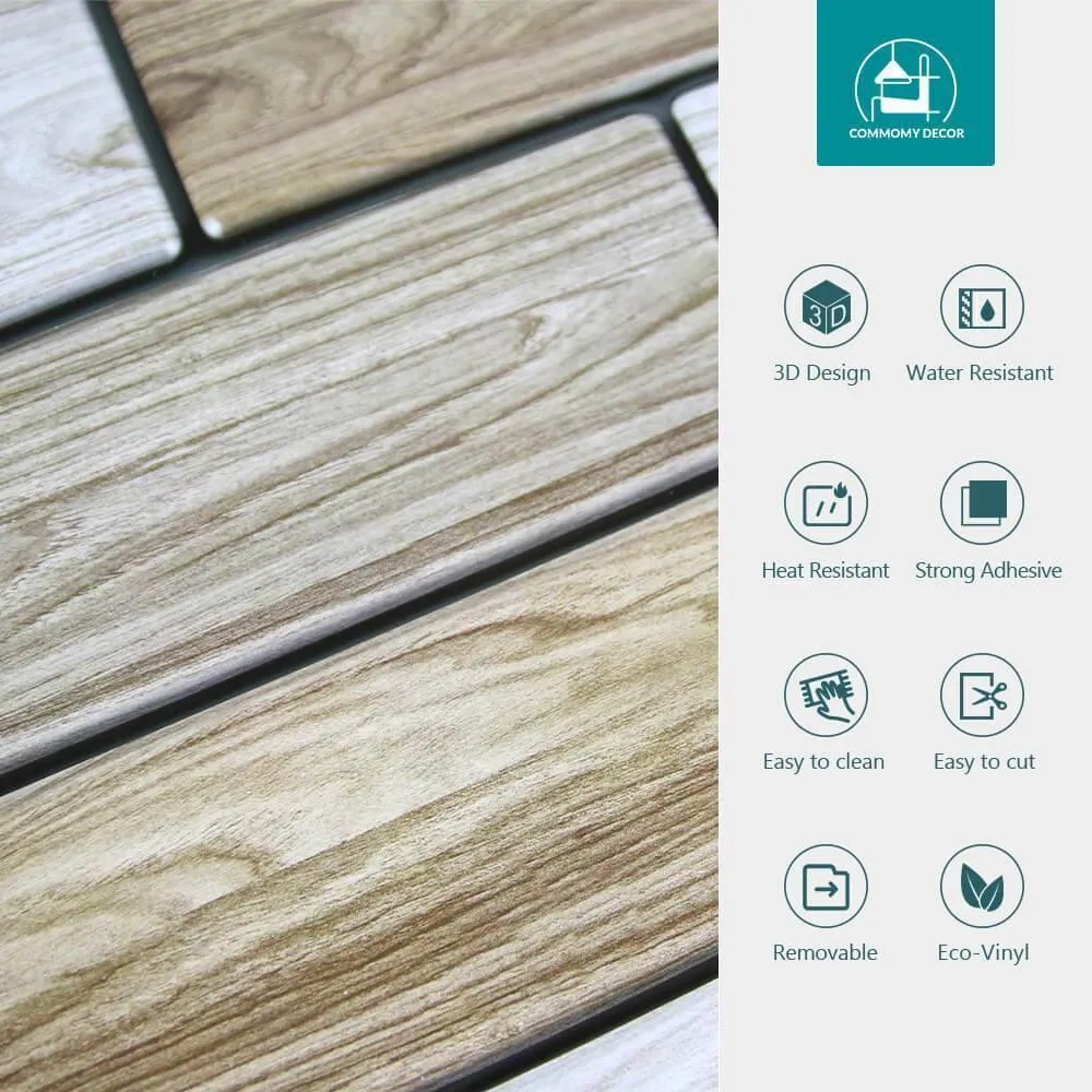 3D Wide Striped Wood Peel and Stick Wall Tile