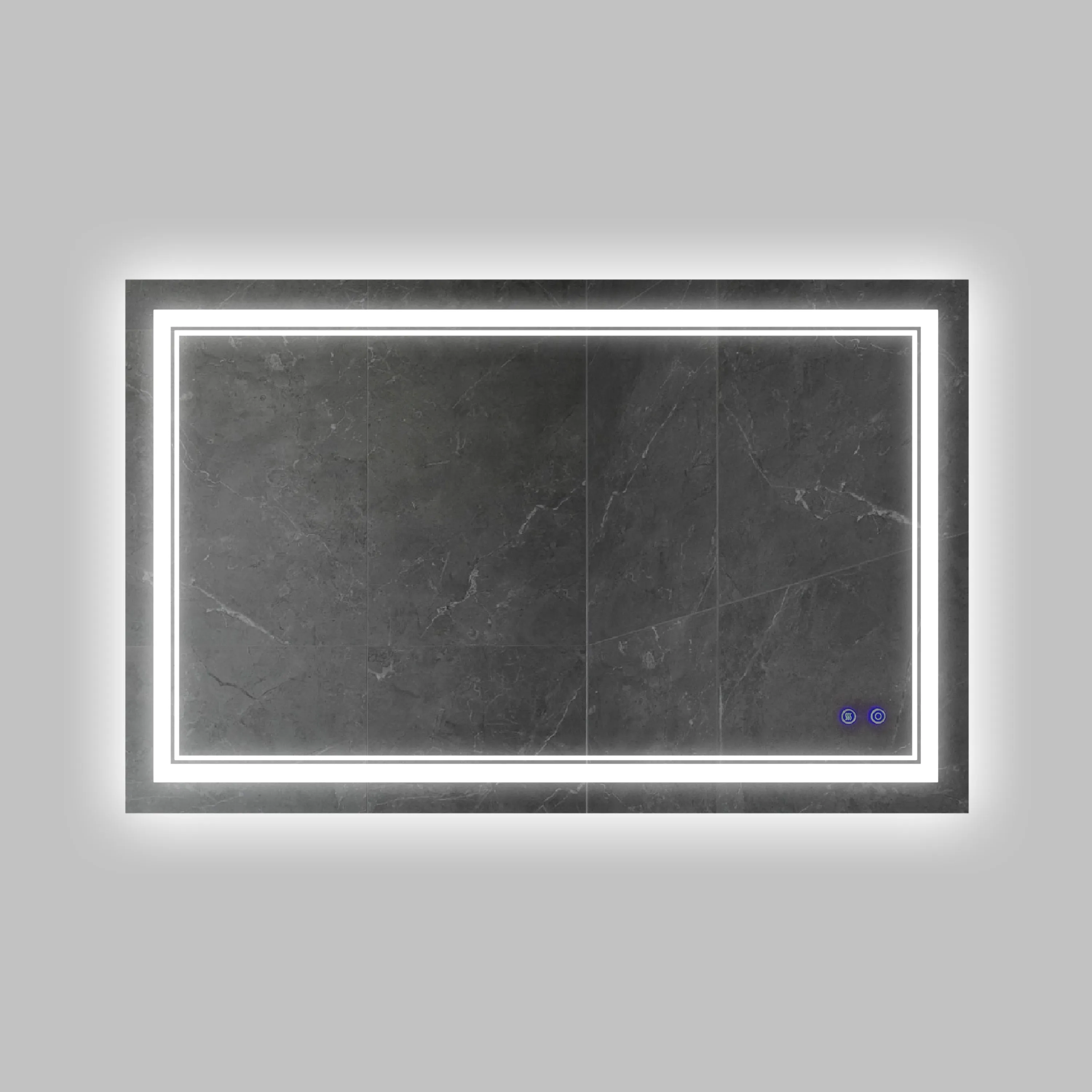 40 x 24 Inch Frameless LED Illuminated Bathroom Wall Mirror, Touch Button Defogger, Rectangular, Silver