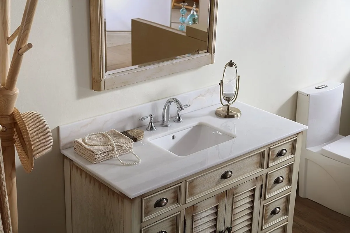 46" Distress Beige Cottage Style Abbeville Bathroom Sink Vanity CF-28325W