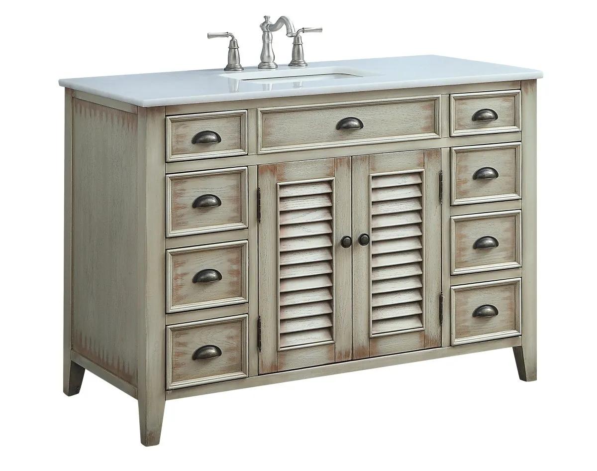46" Distress Beige Cottage Style Abbeville Bathroom Sink Vanity CF-28325W