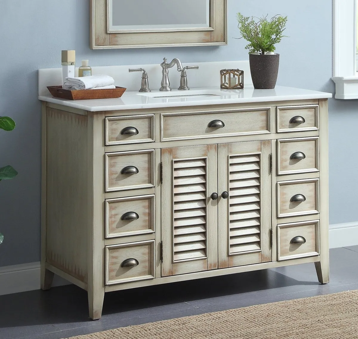 46" Distress Beige Cottage Style Abbeville Bathroom Sink Vanity CF-28325W
