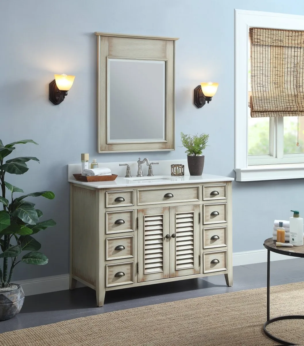 46" Distress Beige Cottage Style Abbeville Bathroom Sink Vanity CF-28325W