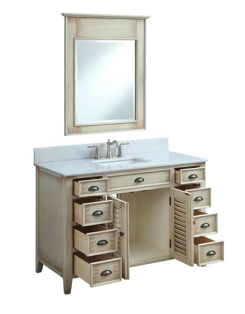 46" Distress Beige Cottage Style Abbeville Bathroom Sink Vanity CF-28325W
