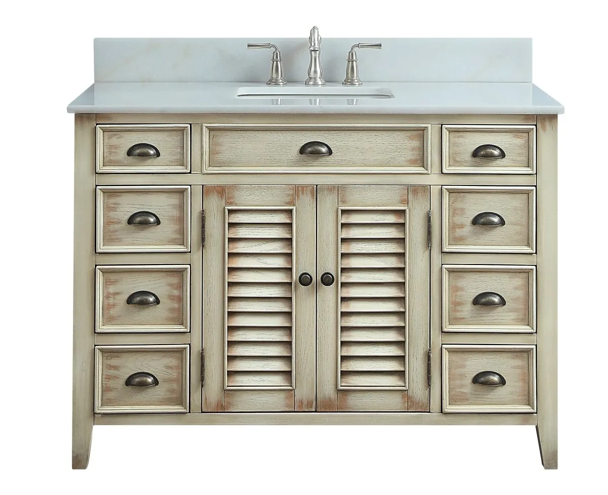 46" Distress Beige Cottage Style Abbeville Bathroom Sink Vanity CF-28325W