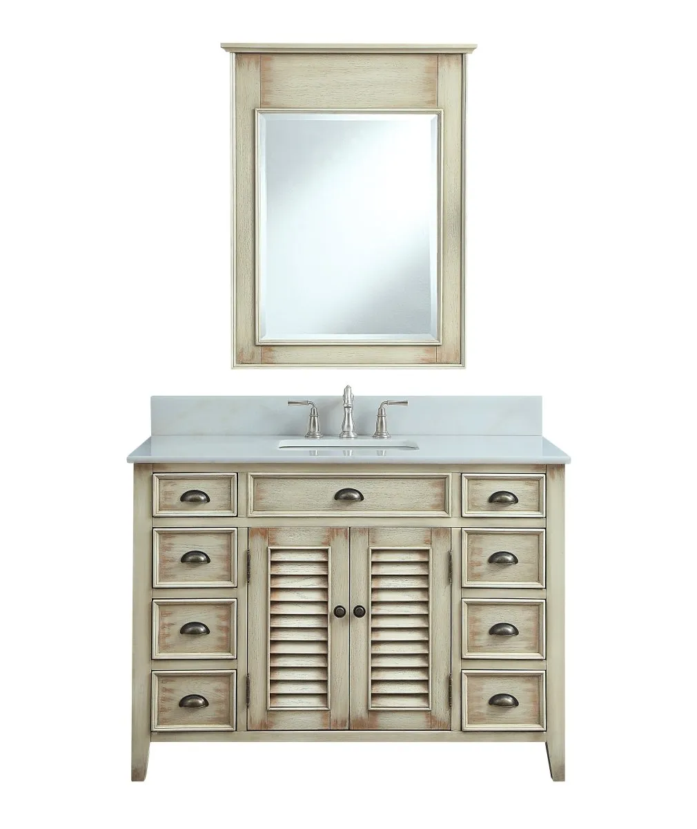 46" Distress Beige Cottage Style Abbeville Bathroom Sink Vanity CF-28325W