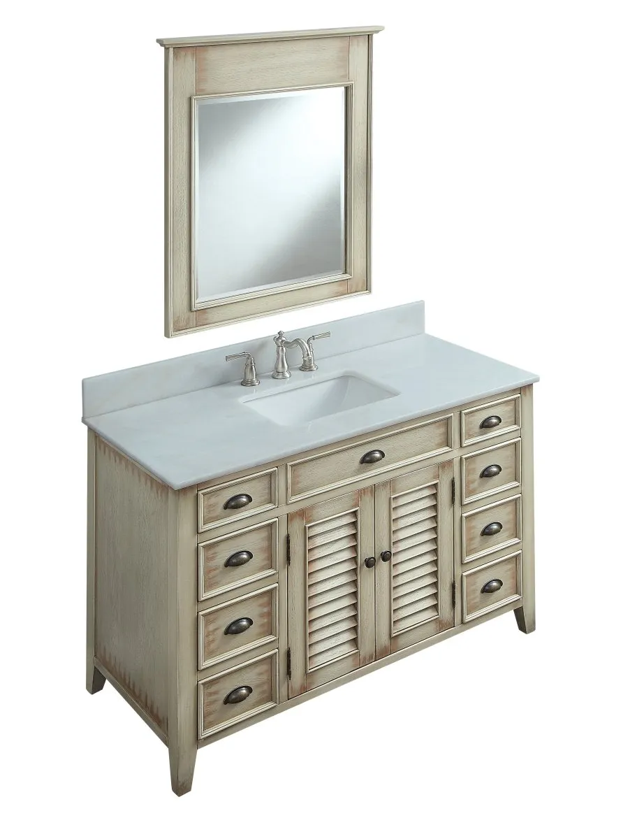 46" Distress Beige Cottage Style Abbeville Bathroom Sink Vanity CF-28325W
