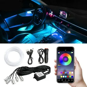 5IN1 6M RGB LED Atmosphere Car Interior Ambient Light Fiber Optic Strips Light by App Control Neon LED Auto Decorative Lamp