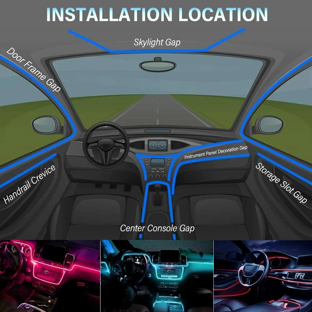 6IN1 8M RGB LED Atmosphere Car Interior Ambient Light Fiber Optic Strips Light by App Control Neon LED Auto Decorative Lamp
