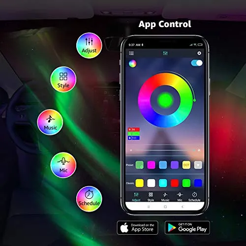 Adjustable Multi-Color Changing RGB LED Front and Rear Footwell Light Strips with Intuitive App Control for Tesla Model 3 & Y