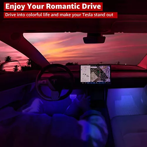 Adjustable Multi-Color Changing RGB LED Front and Rear Footwell Light Strips with Intuitive App Control for Tesla Model 3 & Y