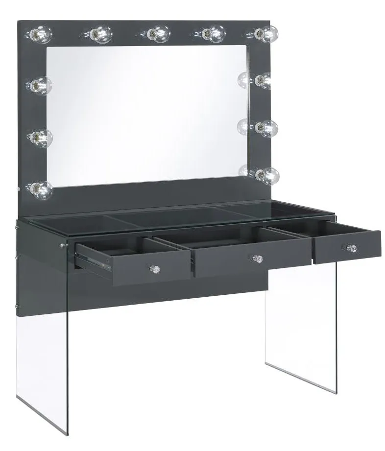 Afshan Contemporary Grey Wood Vanity Desk with Mirror