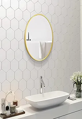 Alfa Design Mirror Wooden Frame Oval Shape Wall Mirror for Home, Bathroom Mirror, Farmhouse Mirror for Wall Decoration, Make Up Vanity Mirror Entryway, Gold - 24 x18 inches
