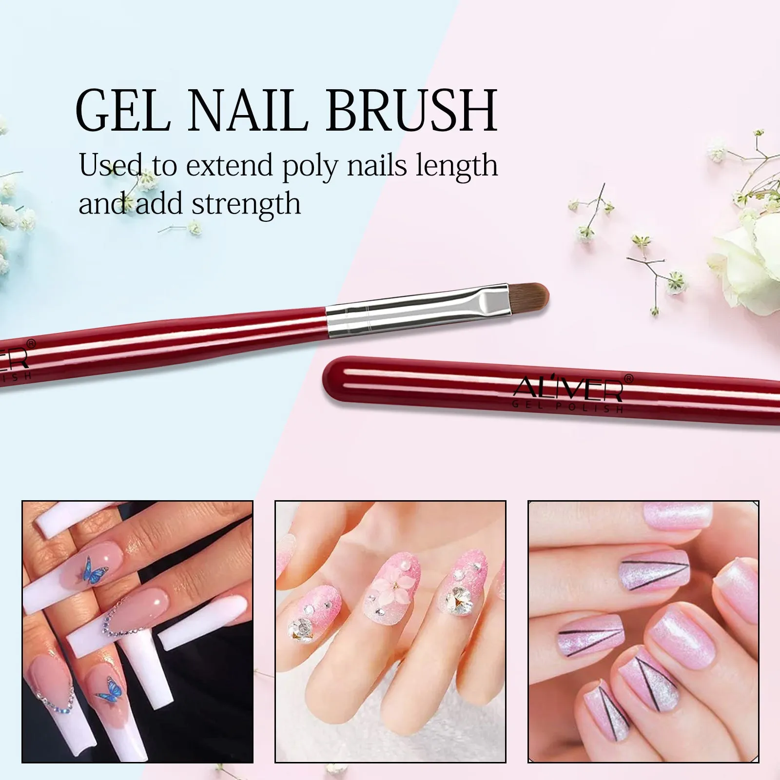 Aliver Gel Nail Brush, 7Pcs Poly Extension Gel Brush, Nail Art Tips Builder