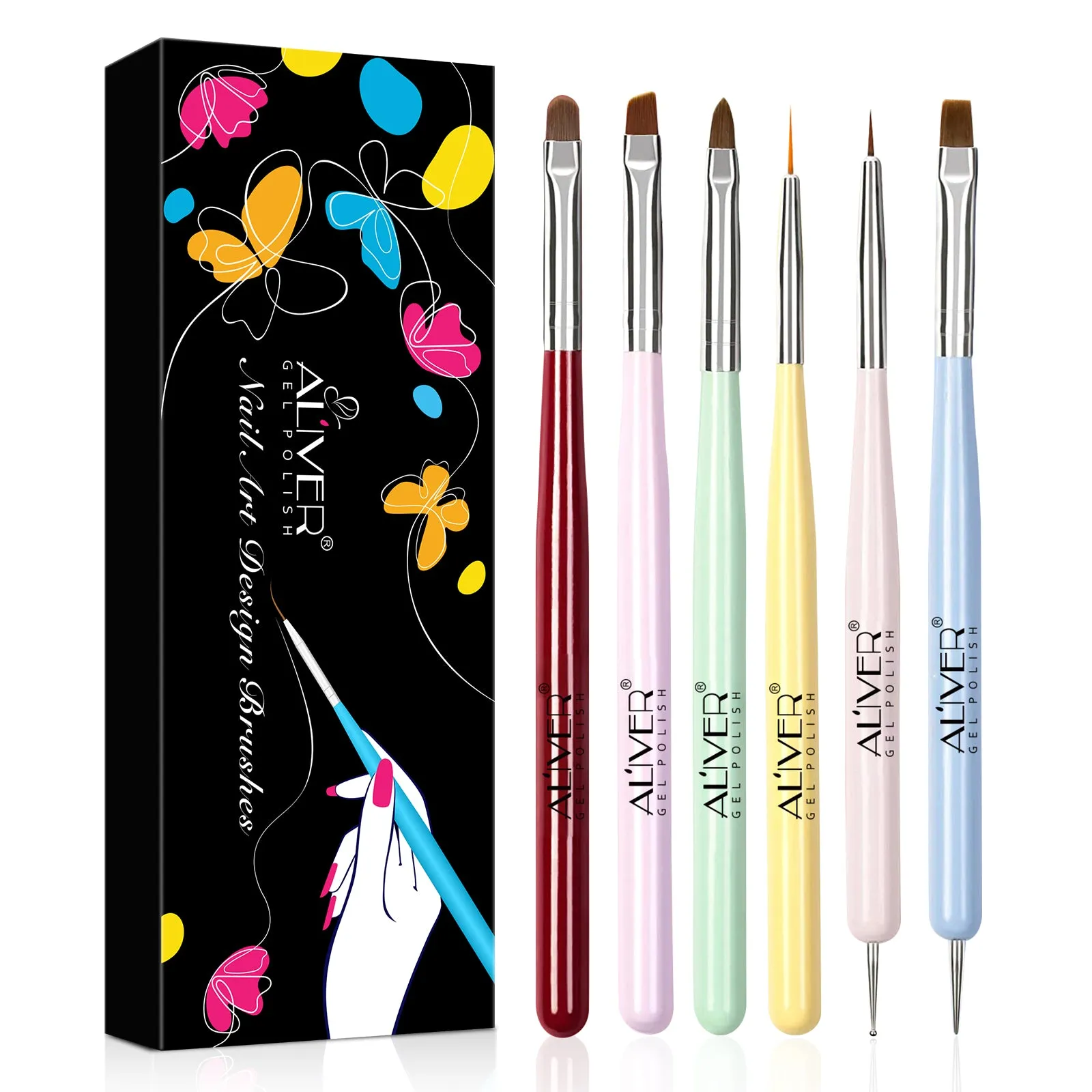 Aliver Gel Nail Brush, 7Pcs Poly Extension Gel Brush, Nail Art Tips Builder