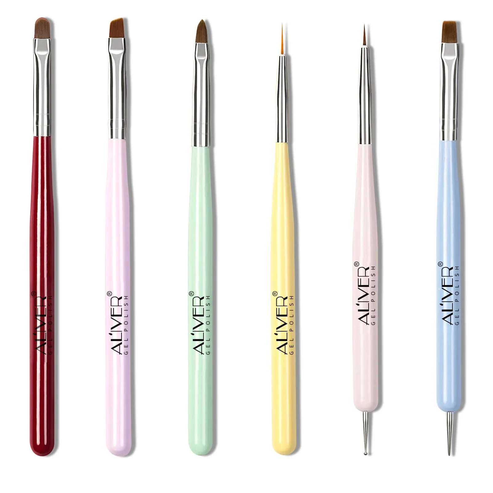 Aliver Gel Nail Brush, 7Pcs Poly Extension Gel Brush, Nail Art Tips Builder