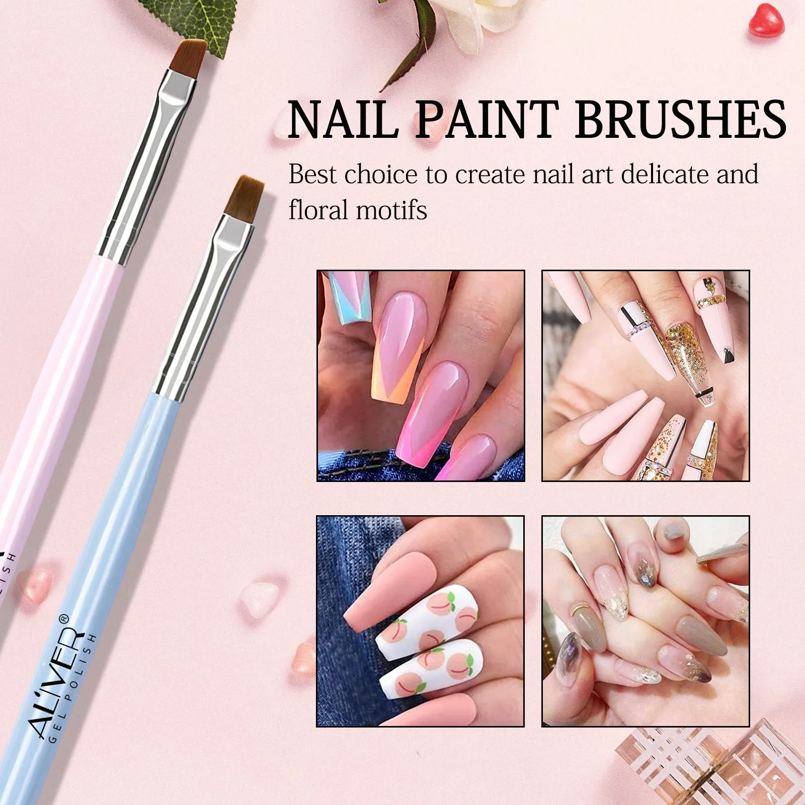 Aliver Gel Nail Brush, 7Pcs Poly Extension Gel Brush, Nail Art Tips Builder
