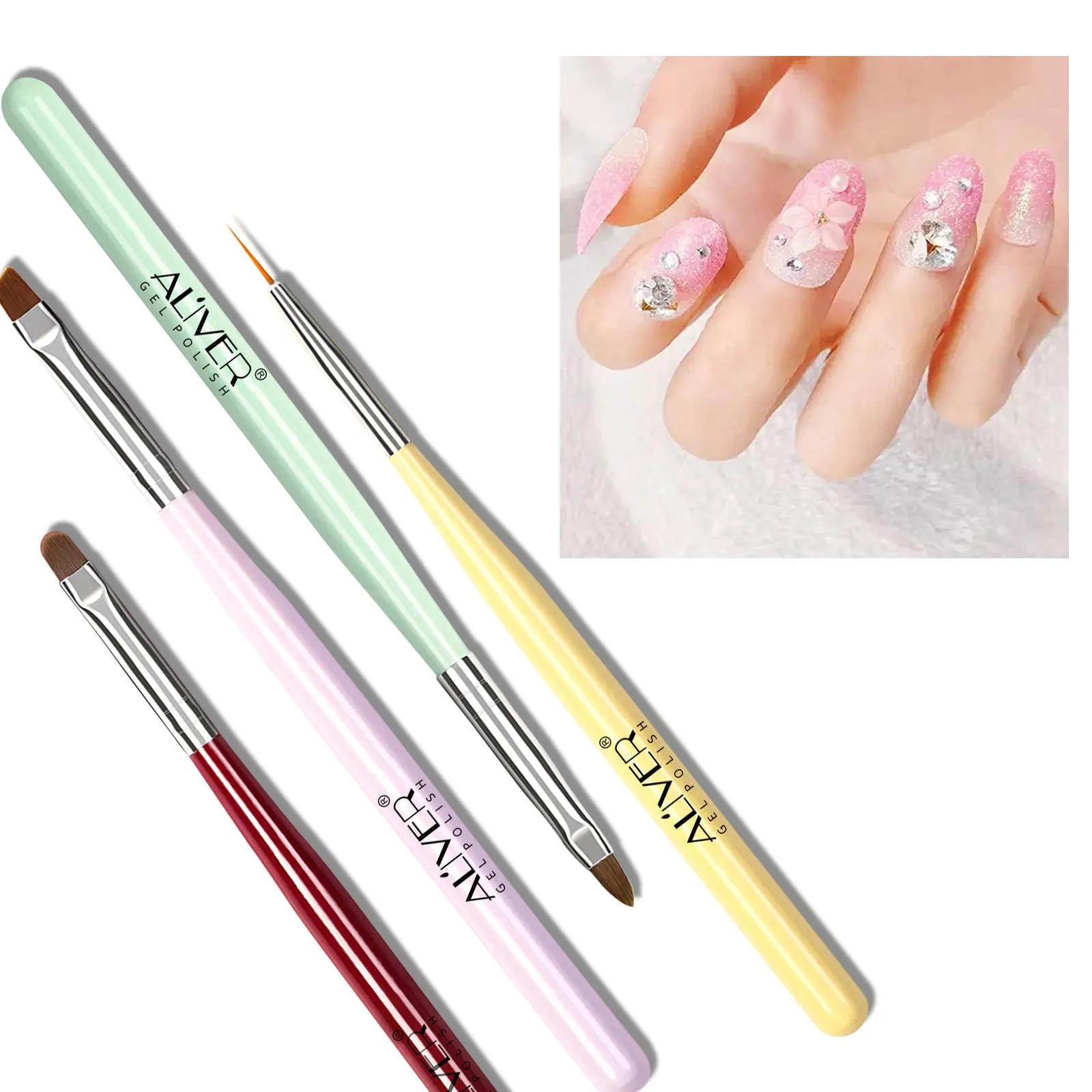 Aliver Gel Nail Brush, 7Pcs Poly Extension Gel Brush, Nail Art Tips Builder